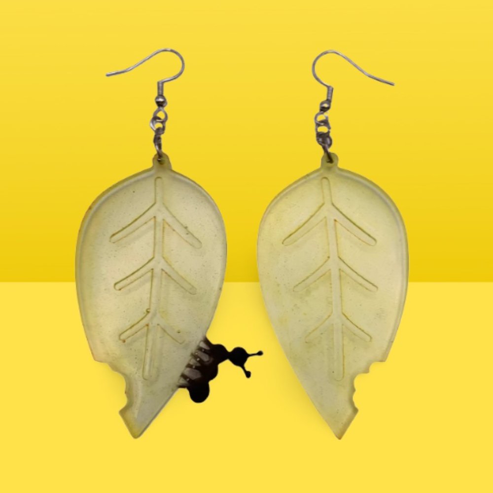 Yellow ant leaf hook earrings